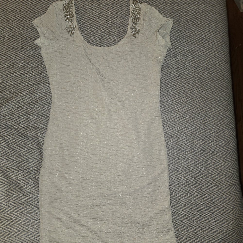 Free People Ivory Beaded Scoop Neck Dress